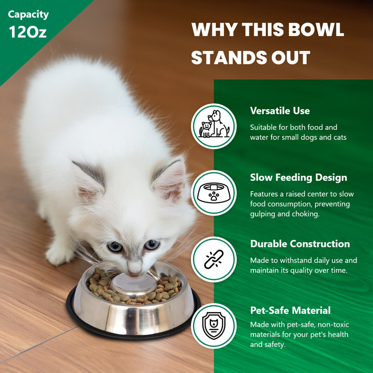 Stainless Steel Anti-Skid Slow Feeder Pet Bowl, 12 Oz