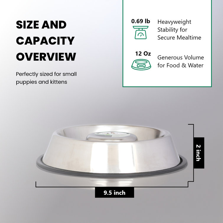 Stainless Steel Anti-Skid Slow Feeder Pet Bowl, 12 Oz