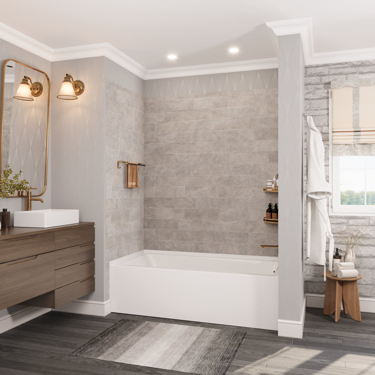 60" White Acrylic Rectangular Alcove Soaking Bathtub with Chrome Drain