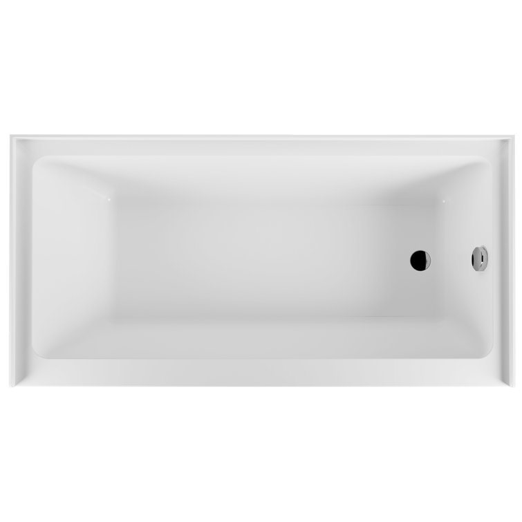 60" White Acrylic Rectangular Alcove Soaking Bathtub with Chrome Drain