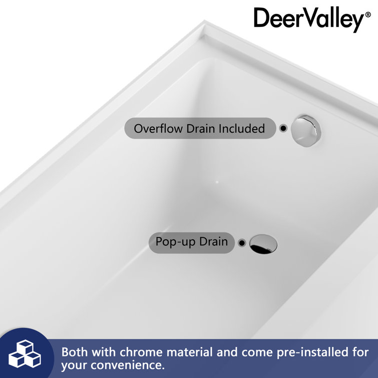 60" White Acrylic Rectangular Alcove Soaking Bathtub with Chrome Drain