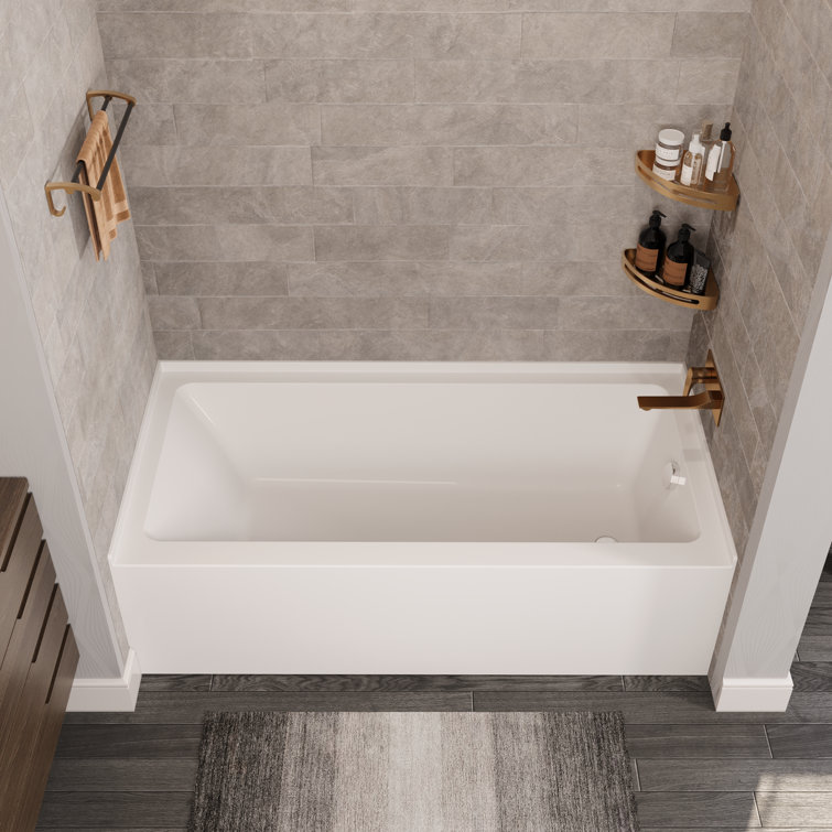 60" White Acrylic Rectangular Alcove Soaking Bathtub with Chrome Drain