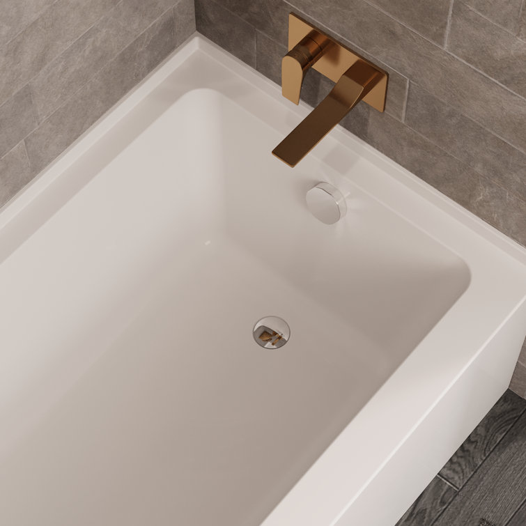 60" White Acrylic Rectangular Alcove Soaking Bathtub with Chrome Drain