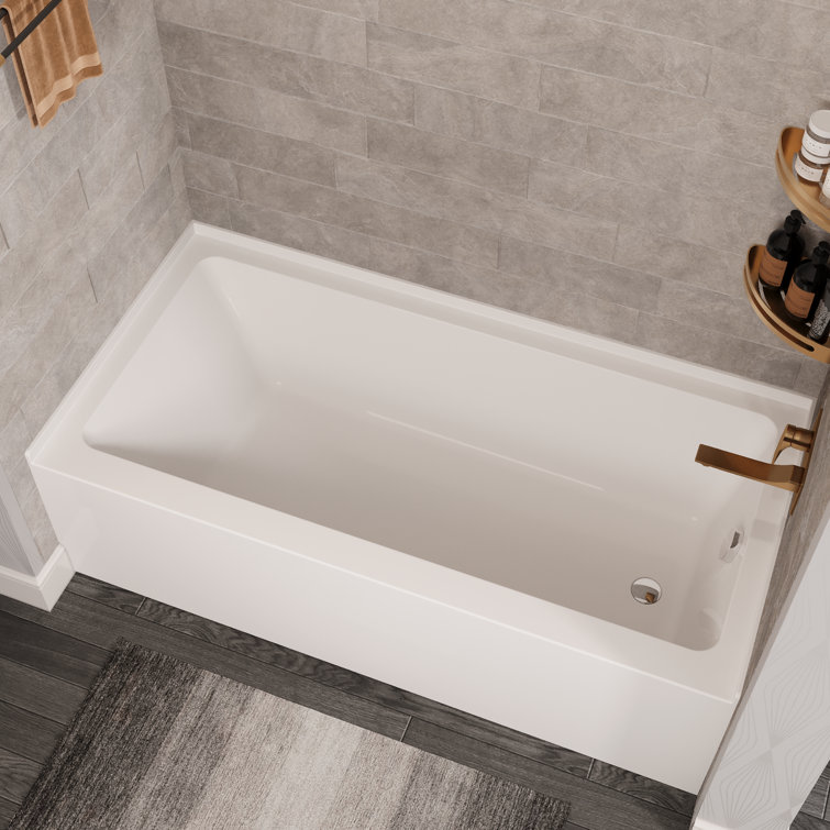 60" White Acrylic Rectangular Alcove Soaking Bathtub with Chrome Drain