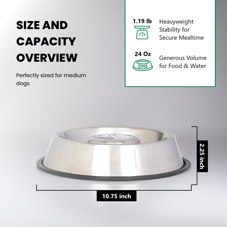 Medium Stainless Steel Anti-Skid Slow Feeder Pet Bowl