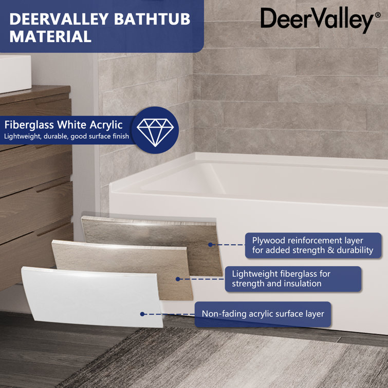 60" White Acrylic Rectangular Alcove Soaking Bathtub with Chrome Drain