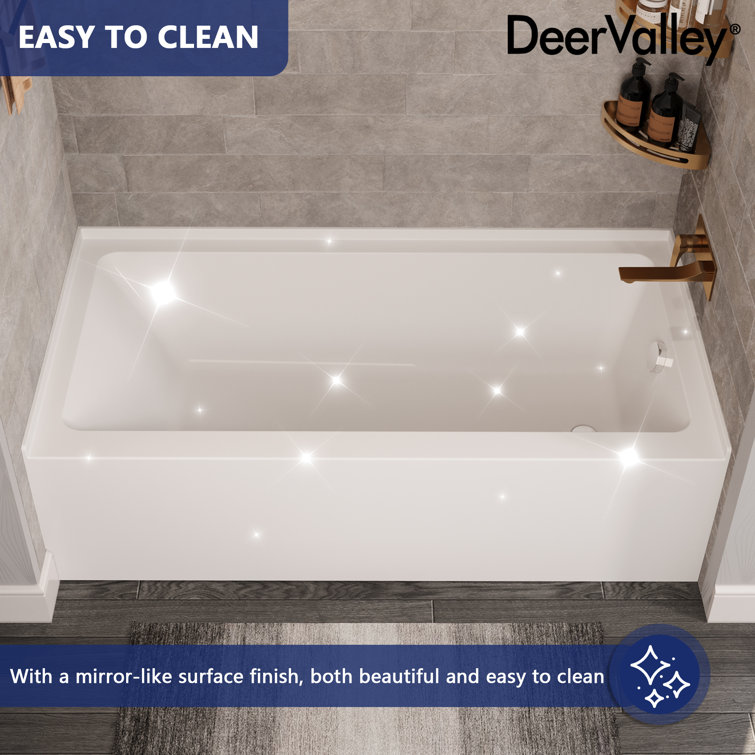 60" White Acrylic Rectangular Alcove Soaking Bathtub with Chrome Drain