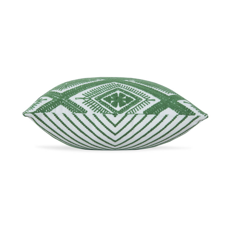 Green and White Embroidered Diamond 16" Square Pillow Set