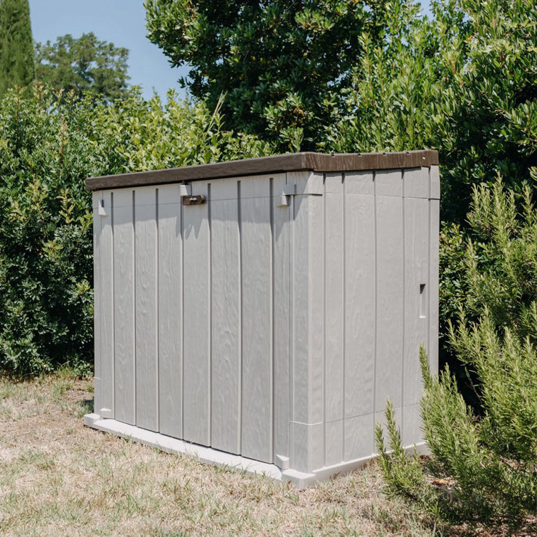 Taupe Gray and Brown Lockable Plastic Storage Shed with Wheels
