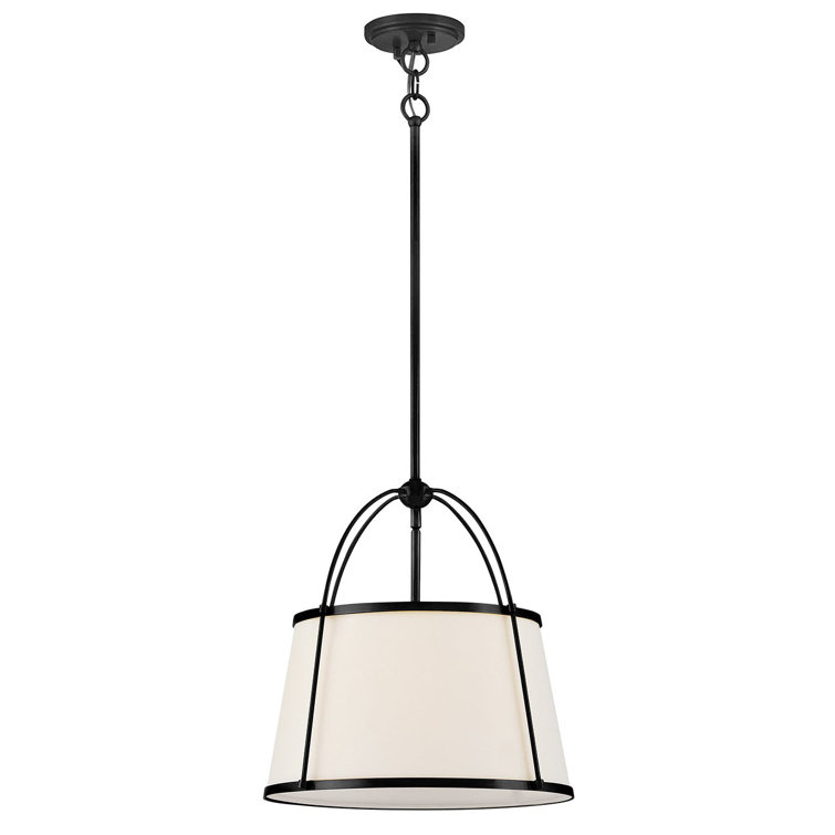 Black and Off-White Linen Drum Pendant Light with LED
