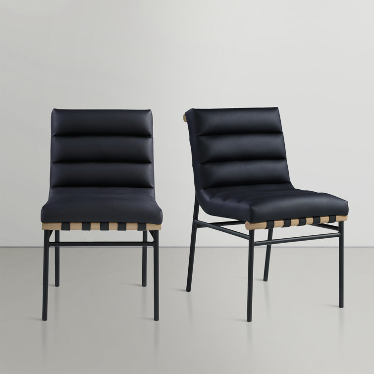 Burke Black Faux Leather Upholstered Side Chair with Metal Frame