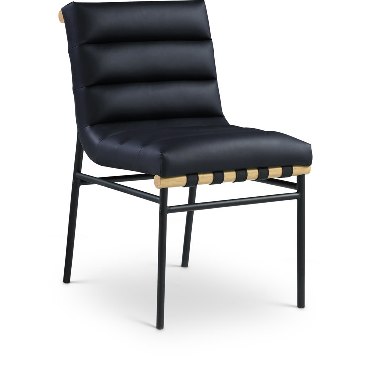 Burke Black Faux Leather Upholstered Side Chair with Metal Frame