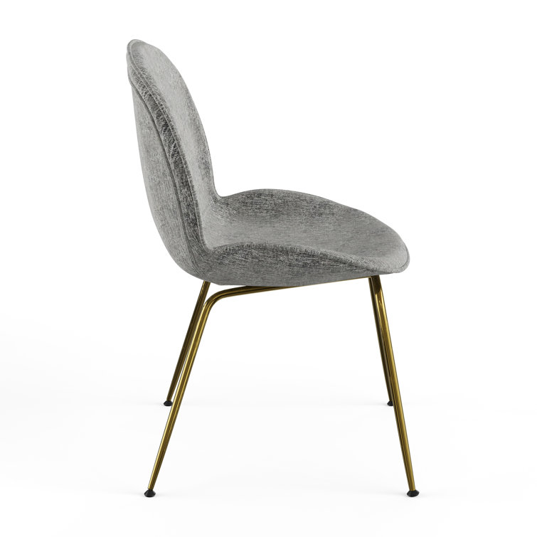 Light Gray Upholstered Side Chair with Gold Metal Legs, Set of 2
