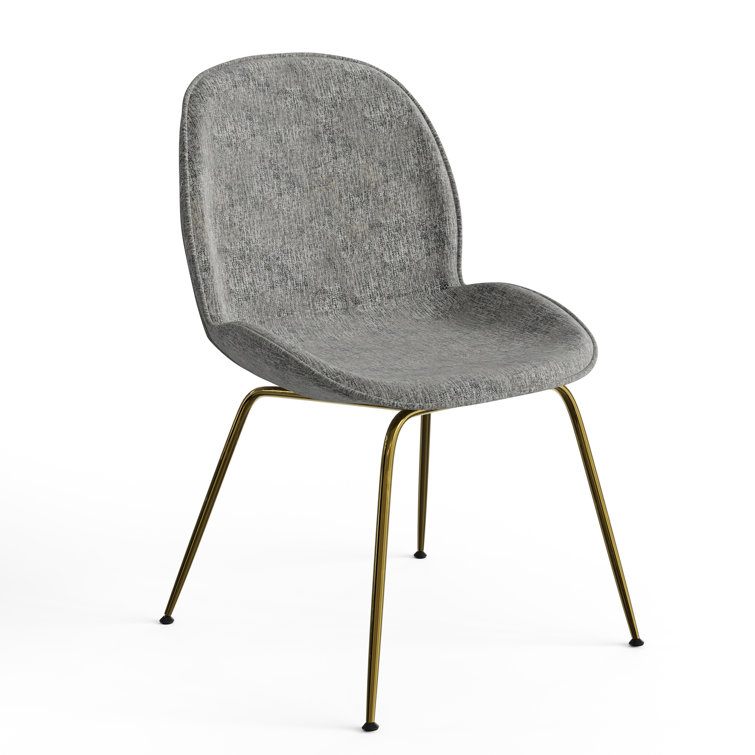 Light Gray Upholstered Side Chair with Gold Metal Legs, Set of 2