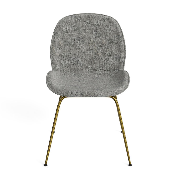 Light Gray Upholstered Side Chair with Gold Metal Legs, Set of 2