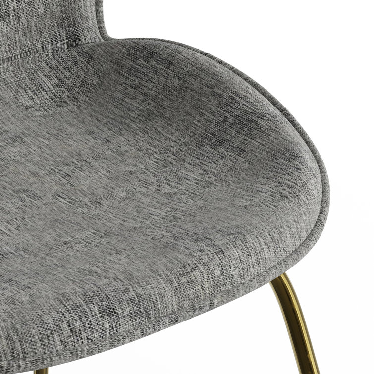 Light Gray Upholstered Side Chair with Gold Metal Legs, Set of 2