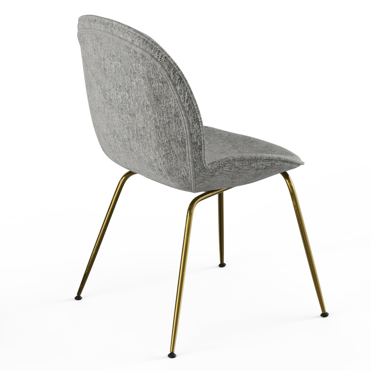 Light Gray Upholstered Side Chair with Gold Metal Legs, Set of 2