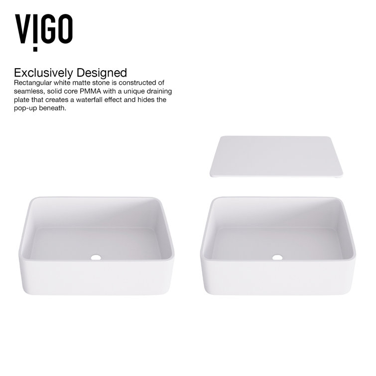 Matte White Stone Rectangular Vessel Sink with Chrome Faucet