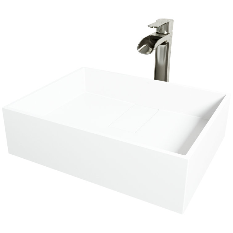Bryant 17" White Matte Stone Vessel Sink with Waterfall Faucet