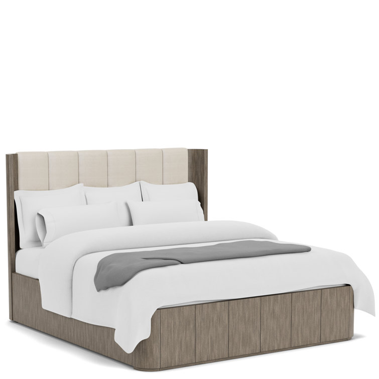 Queen Beige Upholstered Wood Frame Bed