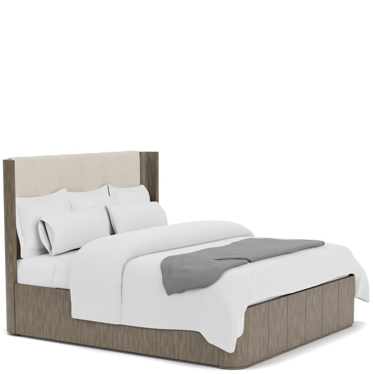 Queen Beige Upholstered Wood Frame Bed