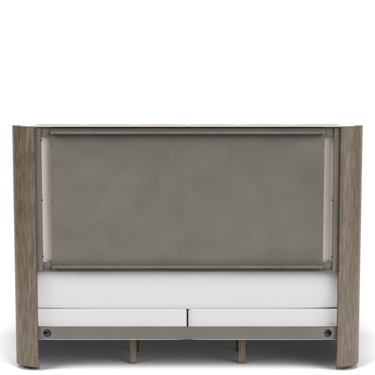 Queen Beige Upholstered Wood Frame Bed