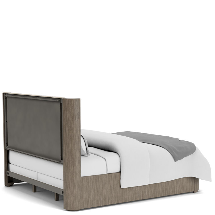 Queen Beige Upholstered Wood Frame Bed