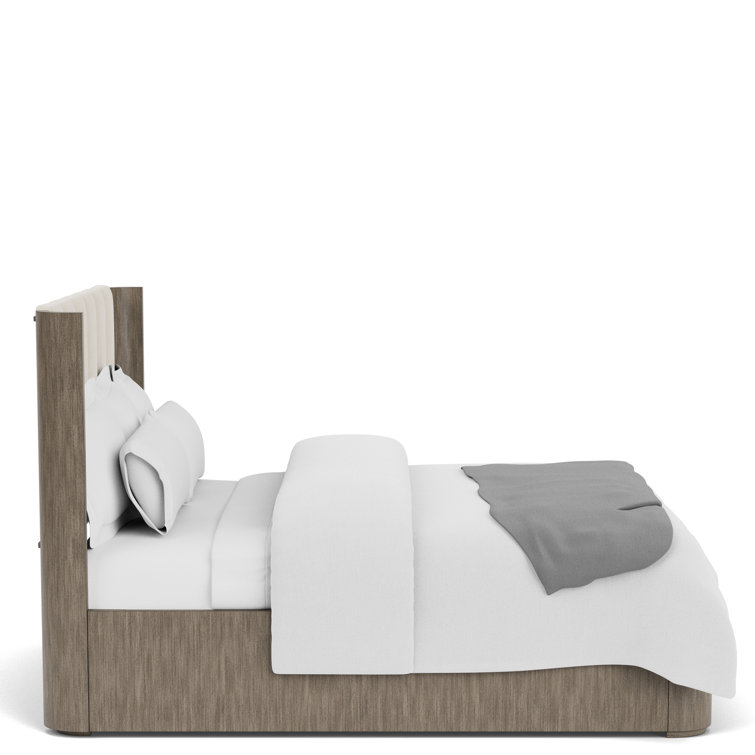 Queen Beige Upholstered Wood Frame Bed