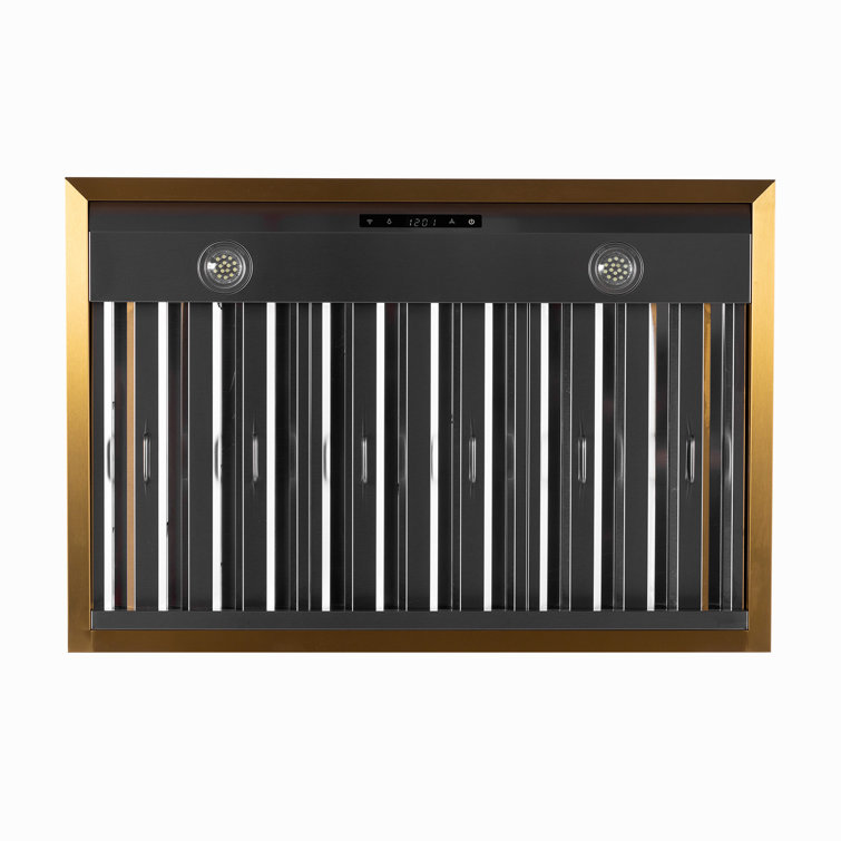 36" Titanium Stainless Steel Wall Mounted Range Hood with Gold Accents