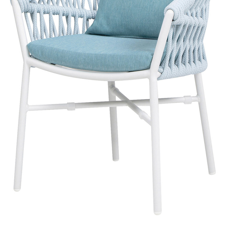 Sky Blue Aluminum Rope Outdoor Dining Chair with Cushions, Set of 2