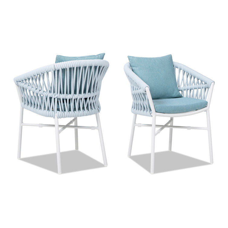 Sky Blue Aluminum Rope Outdoor Dining Chair with Cushions, Set of 2