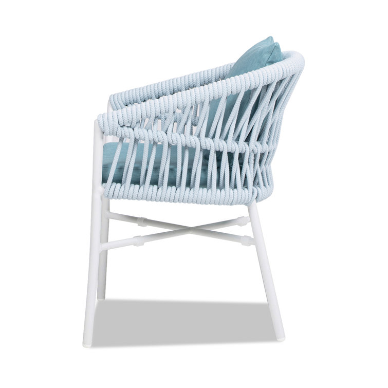 Sky Blue Aluminum Rope Outdoor Dining Chair with Cushions, Set of 2
