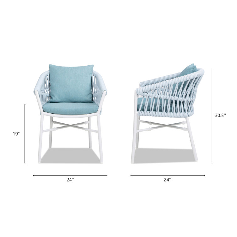 Sky Blue Aluminum Rope Outdoor Dining Chair with Cushions, Set of 2