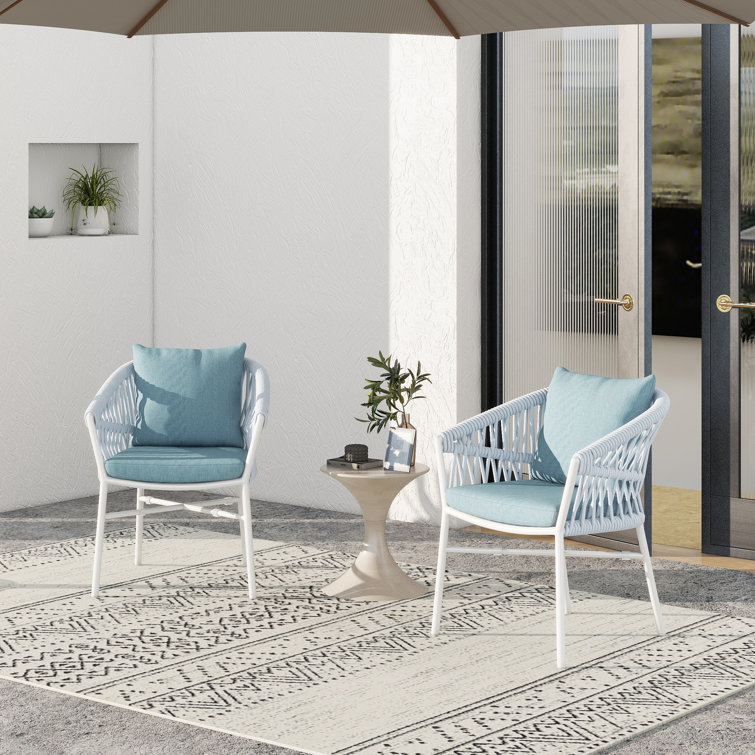 Sky Blue Aluminum Rope Outdoor Dining Chair with Cushions, Set of 2