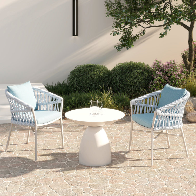 Sky Blue Aluminum Rope Outdoor Dining Chair with Cushions, Set of 2