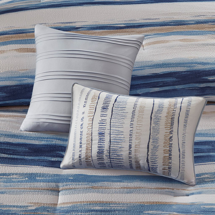 Full Blue Microfiber 8-Piece Comforter and Quilt Set