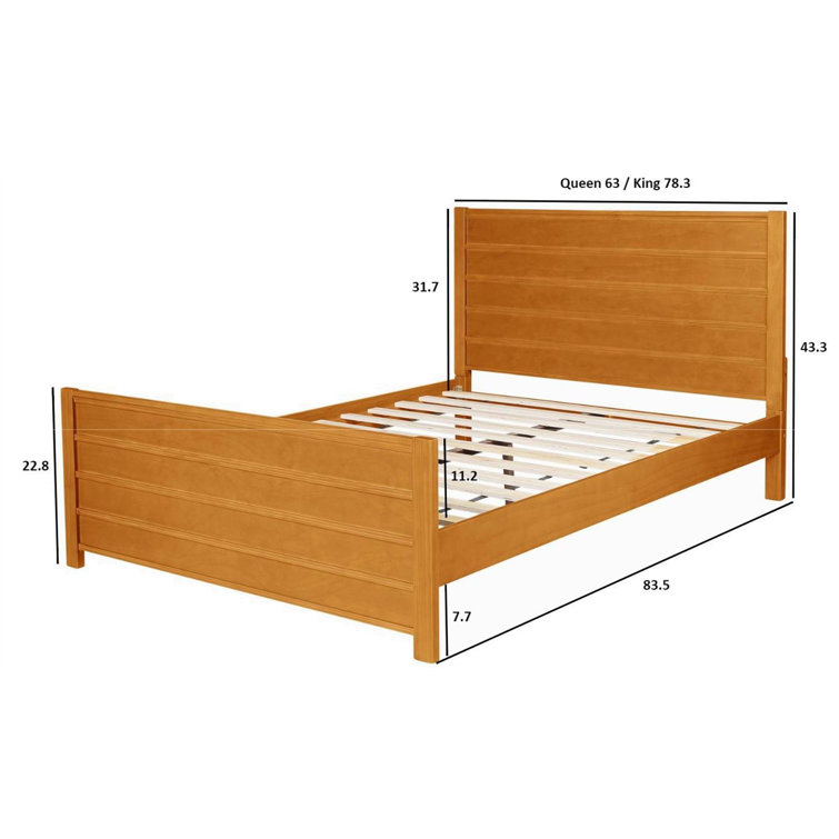 Caroline Pine Queen Platform Bed with Drawer and Slatted Headboard, Oak