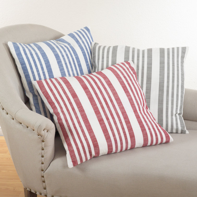 Red and White Striped Cotton Square Throw Pillow