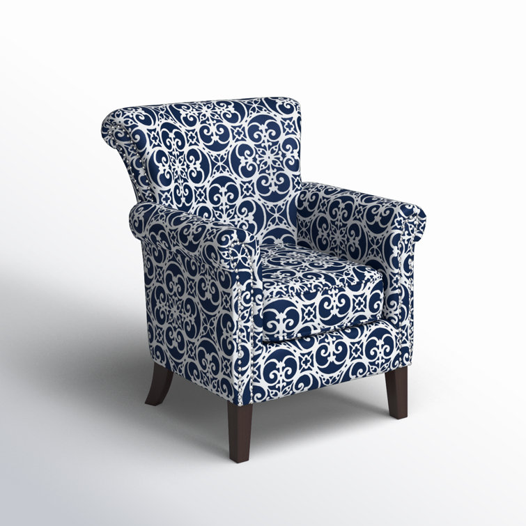 Navy Geometric 30" Wood Base Accent Chair