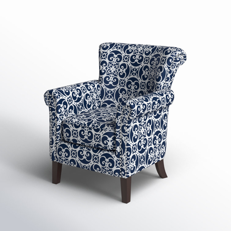 Navy Geometric 30" Wood Base Accent Chair