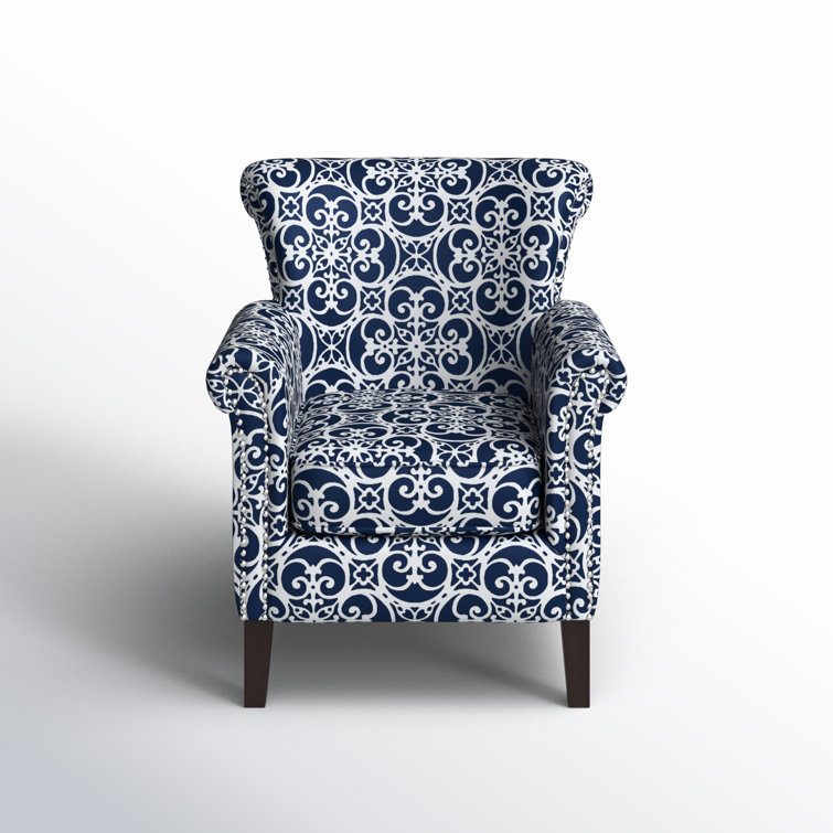 Navy Geometric 30" Wood Base Accent Chair
