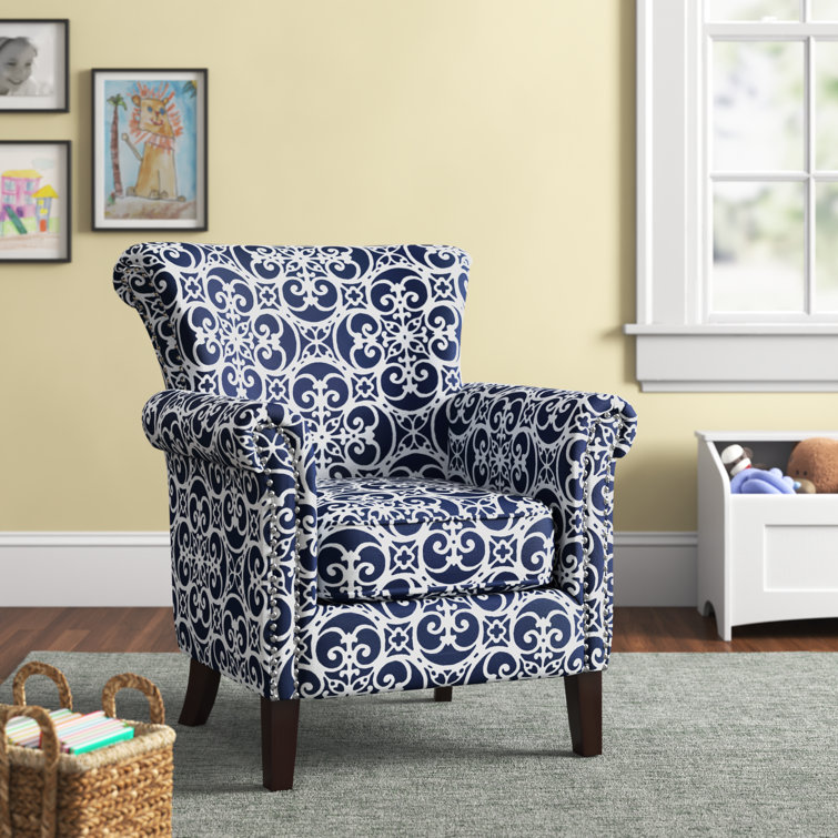 Navy Geometric 30" Wood Base Accent Chair
