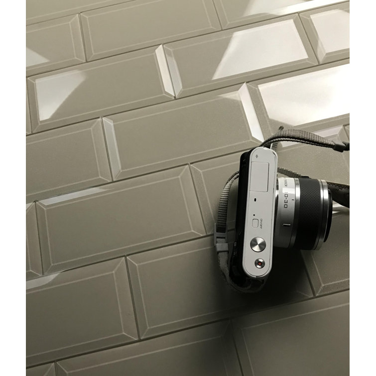Glittery Gray 3x6 Beveled Glass Subway Wall Tile
