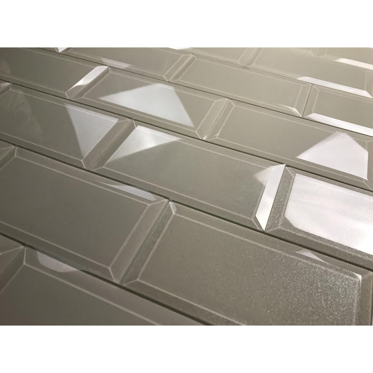 Glittery Gray 3x6 Beveled Glass Subway Wall Tile