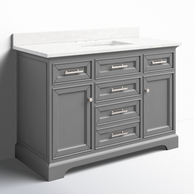 Thompson 48'' Gray Solid Wood Bathroom Vanity with Stone Top