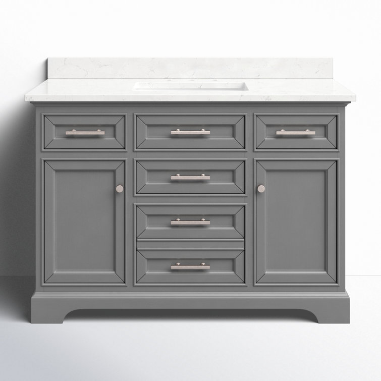 Thompson 48'' Gray Solid Wood Bathroom Vanity with Stone Top