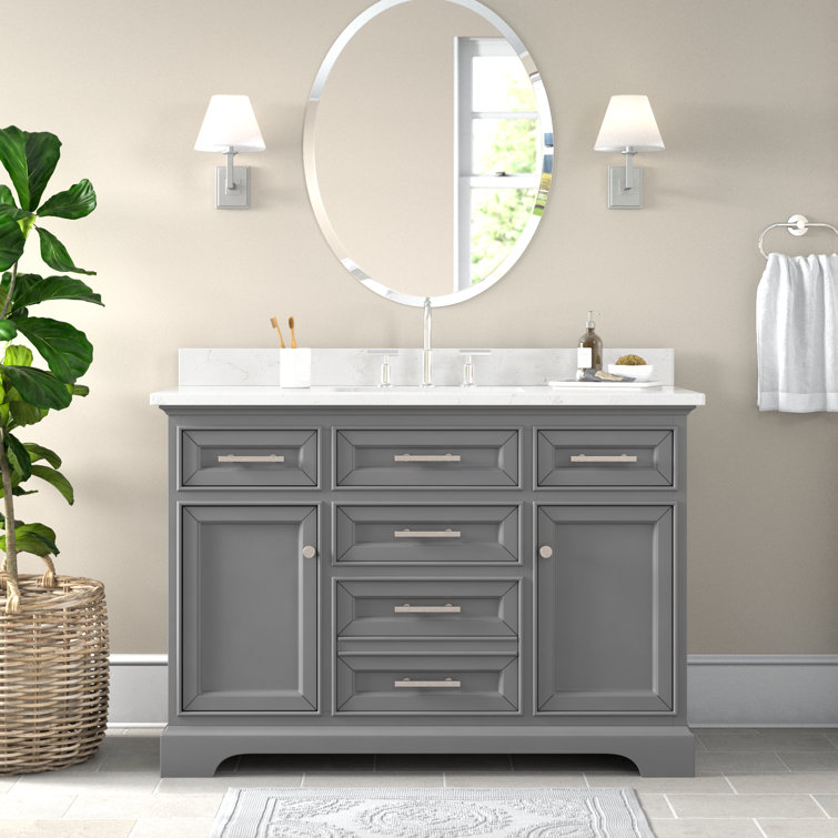 Thompson 48'' Gray Solid Wood Bathroom Vanity with Stone Top