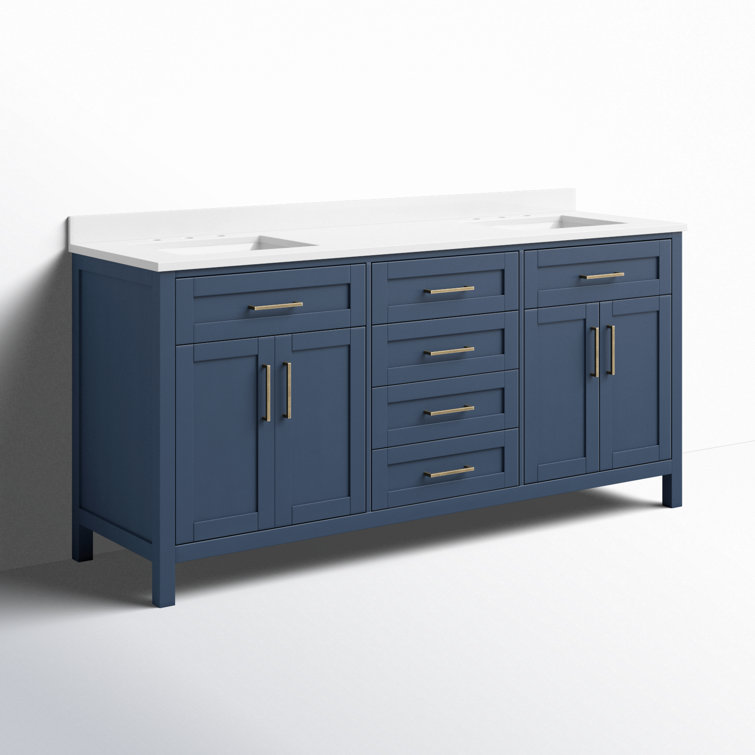 Tahoe 72" Midnight Blue Double Bathroom Vanity with Brass Hardware
