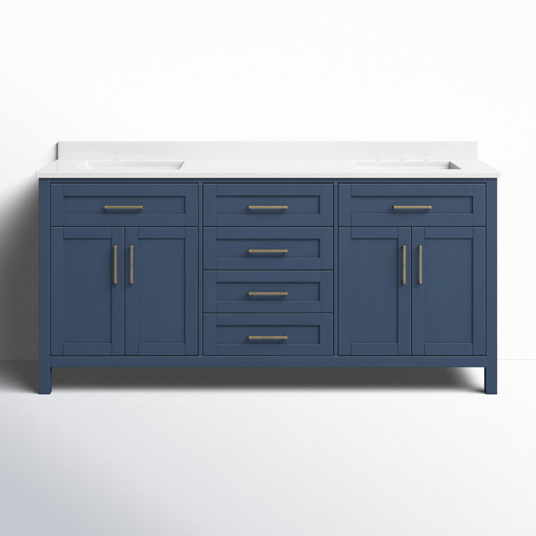 Tahoe 72" Midnight Blue Double Bathroom Vanity with Brass Hardware
