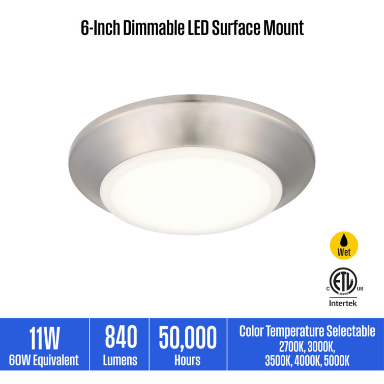 Brushed Nickel 7.5-Inch LED Flush Mount Light with Frosted Acrylic Shade